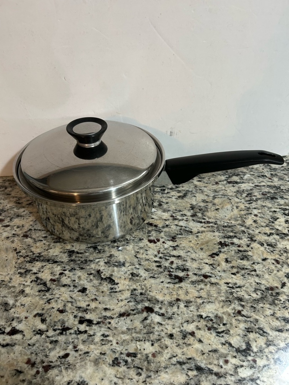 Stainless Steel Saucepan with Black Handle and Lid - Silver/Black